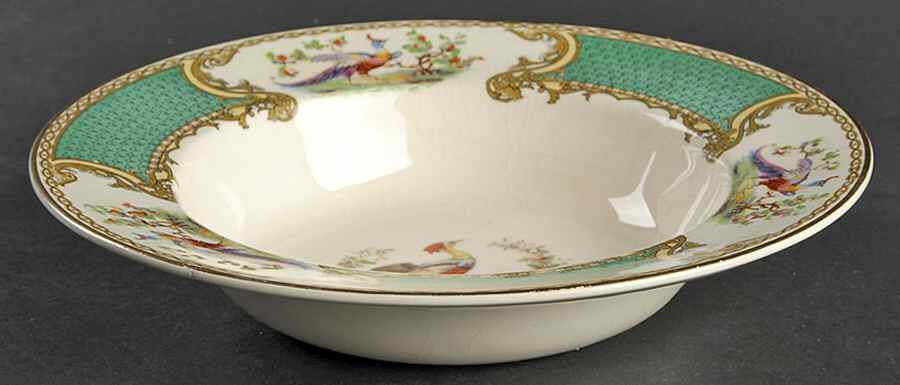 Chelsea Bird Green (Enamel) Rim Soup Bowl by Myott Staffordshire-1