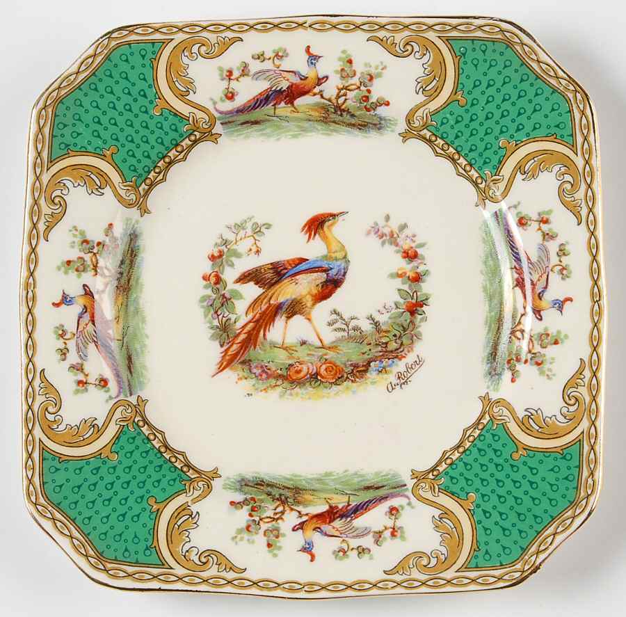 Chelsea Bird Green (Enamel) Square Bread & Butter Plate by Myott Staffordshire-1