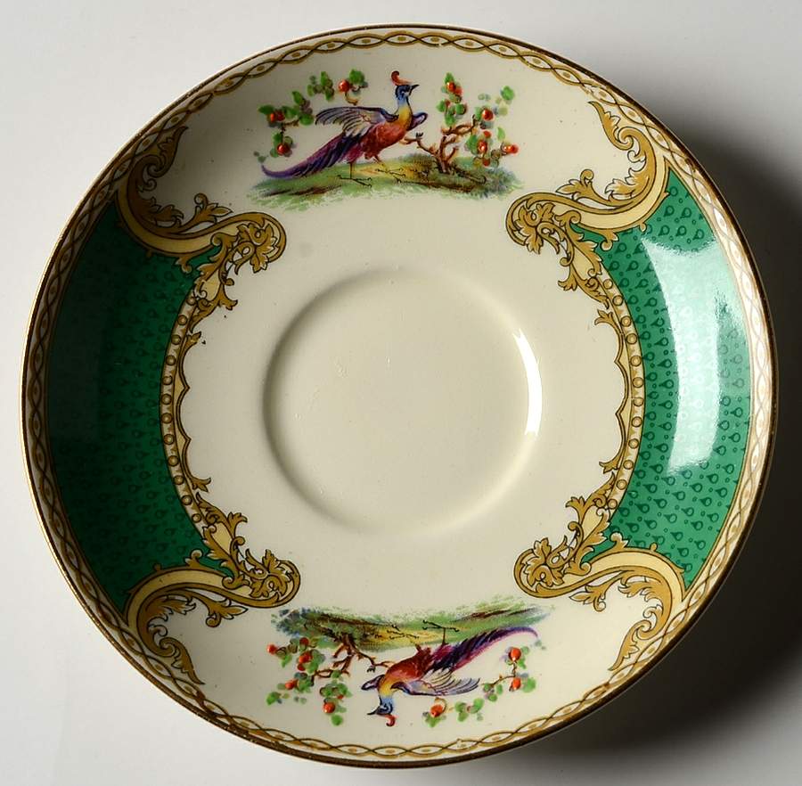 Chelsea Bird Green (Enamel) Saucer for Footed Cup by Myott Staffordshire-1
