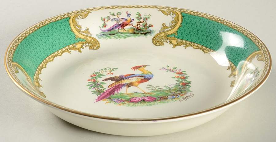 Chelsea Bird Green (No Enamel) Coupe Soup Bowl by Myott Staffordshire-1