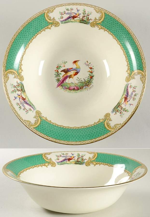 Chelsea Bird Green (Enamel) 9" Round Vegetable Bowl by Myott Staffordshire-1