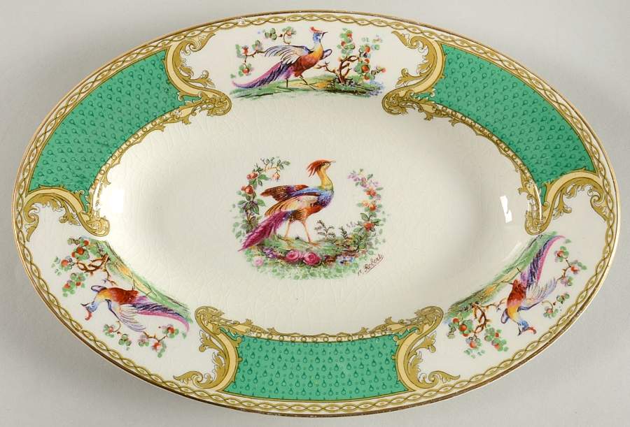 Chelsea Bird Green (Enamel) Relish/Gravy Underplate by Myott Staffordshire-1