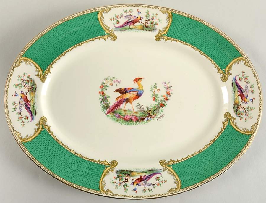 Chelsea Bird Green (No Enamel) 16" Oval Serving Platter by Myott Staffordshire-1