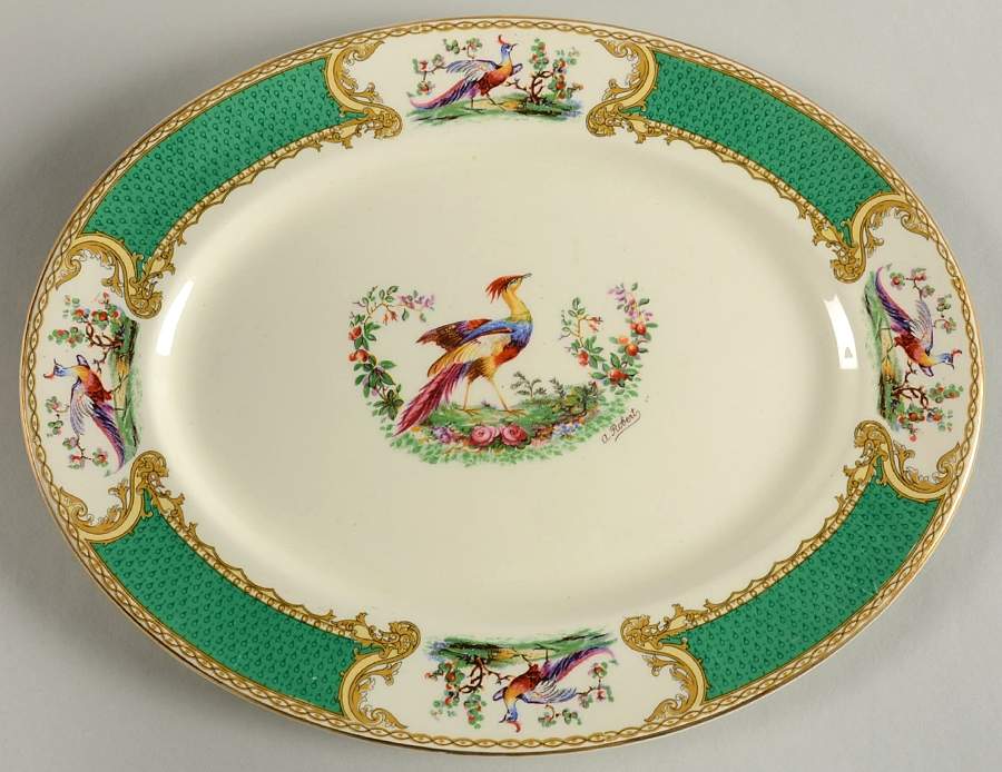 Chelsea Bird Green (Enamel) 12" Oval Serving Platter by Myott Staffordshire-1