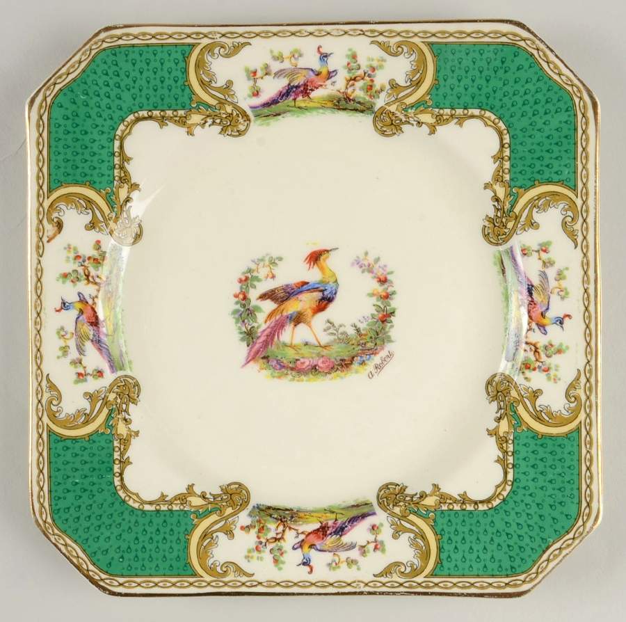 Chelsea Bird Green (Enamel) Square Salad Plate by Myott Staffordshire-1