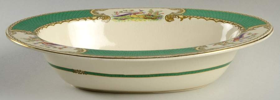 Chelsea Bird Green (Enamel) 11" Oval Vegetable Bowl by Myott Staffordshire-1