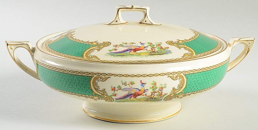 Chelsea Bird Green (Enamel) Round Covered Vegetable by Myott Staffordshire-1