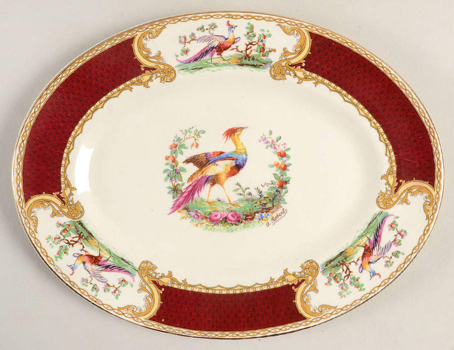 Chelsea Bird Red 10" Oval Serving Platter by Myott Staffordshire-1