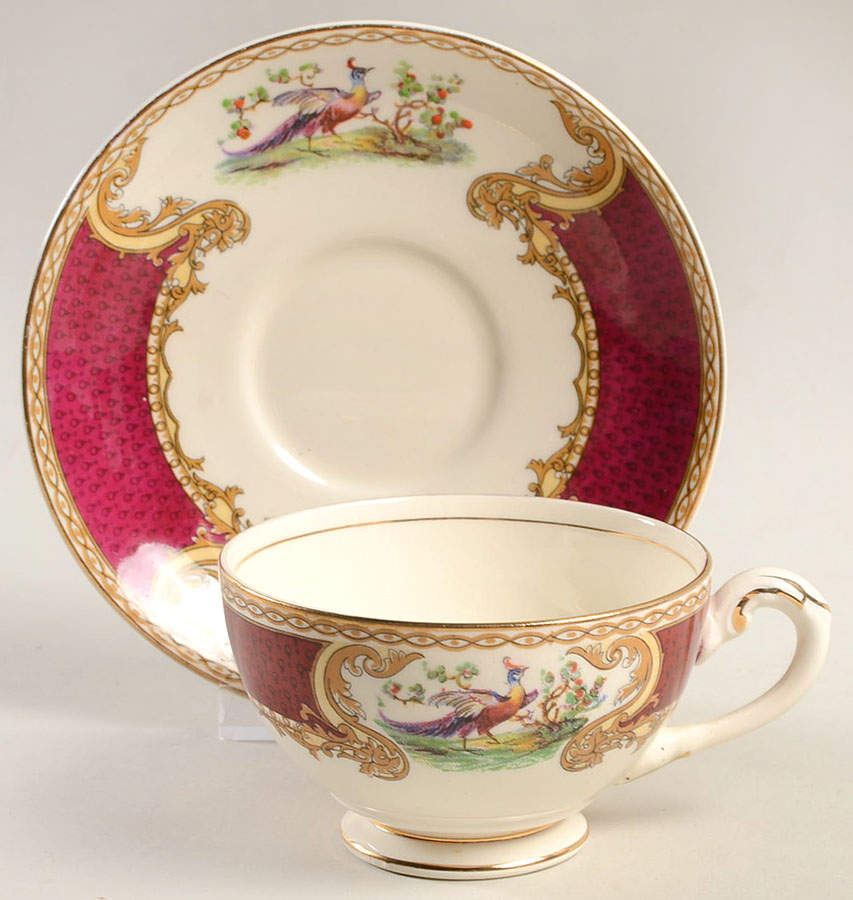 Chelsea Bird Red Footed Cup & Saucer Set by Myott Staffordshire-1