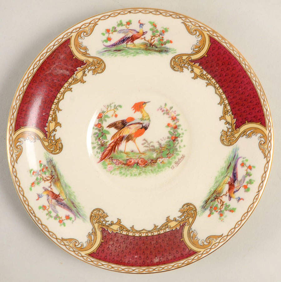 Chelsea Bird Red Saucer for Cream Soup Bowl by Myott Staffordshire-1