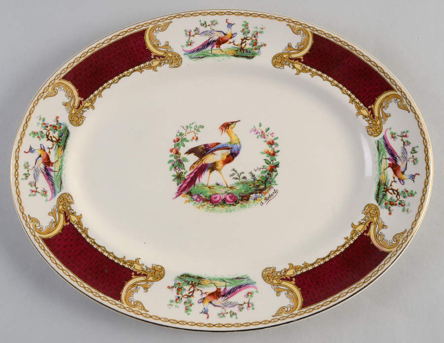 Chelsea Bird Red 11" Oval Serving Platter by Myott Staffordshire-1