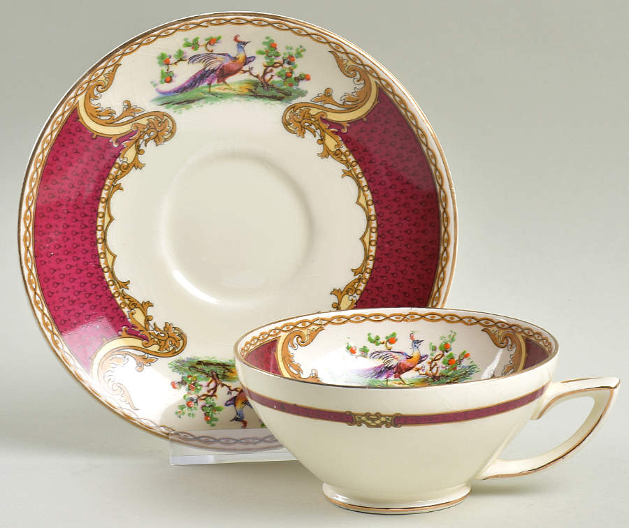 Chelsea Bird Red Footed Cup & Saucer Set by Myott Staffordshire-1