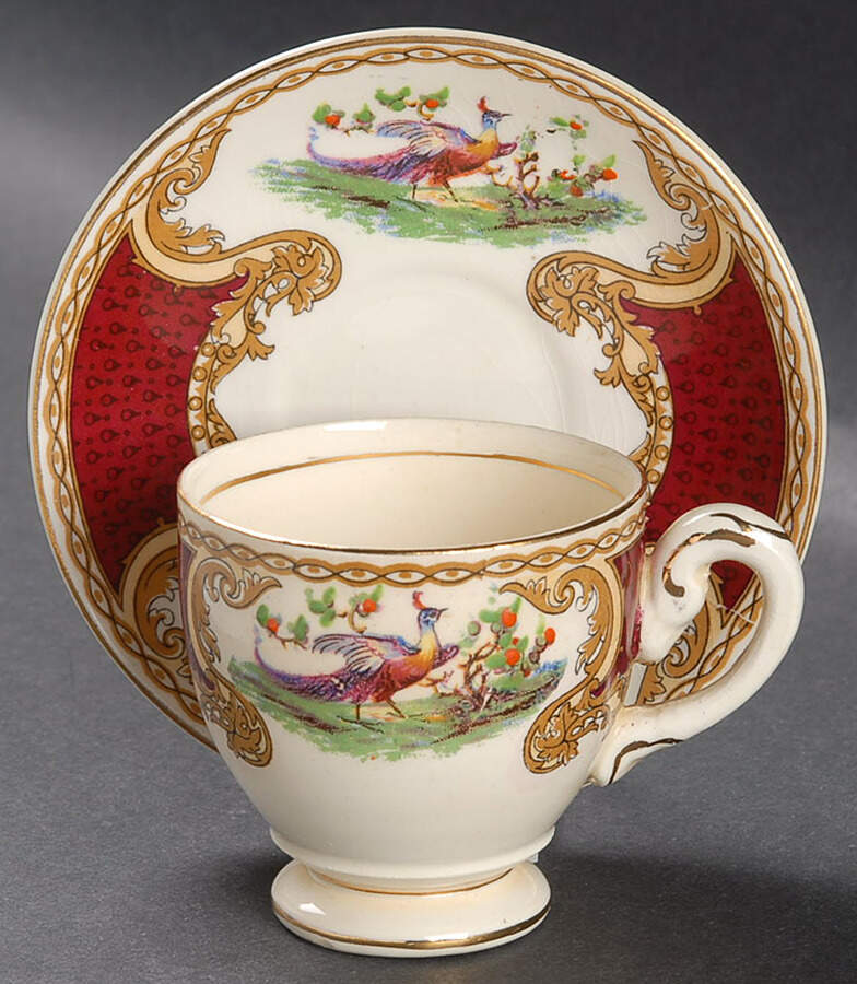 Chelsea Bird Red Footed Demitasse Cup & Saucer Set by Myott Staffordshire-1