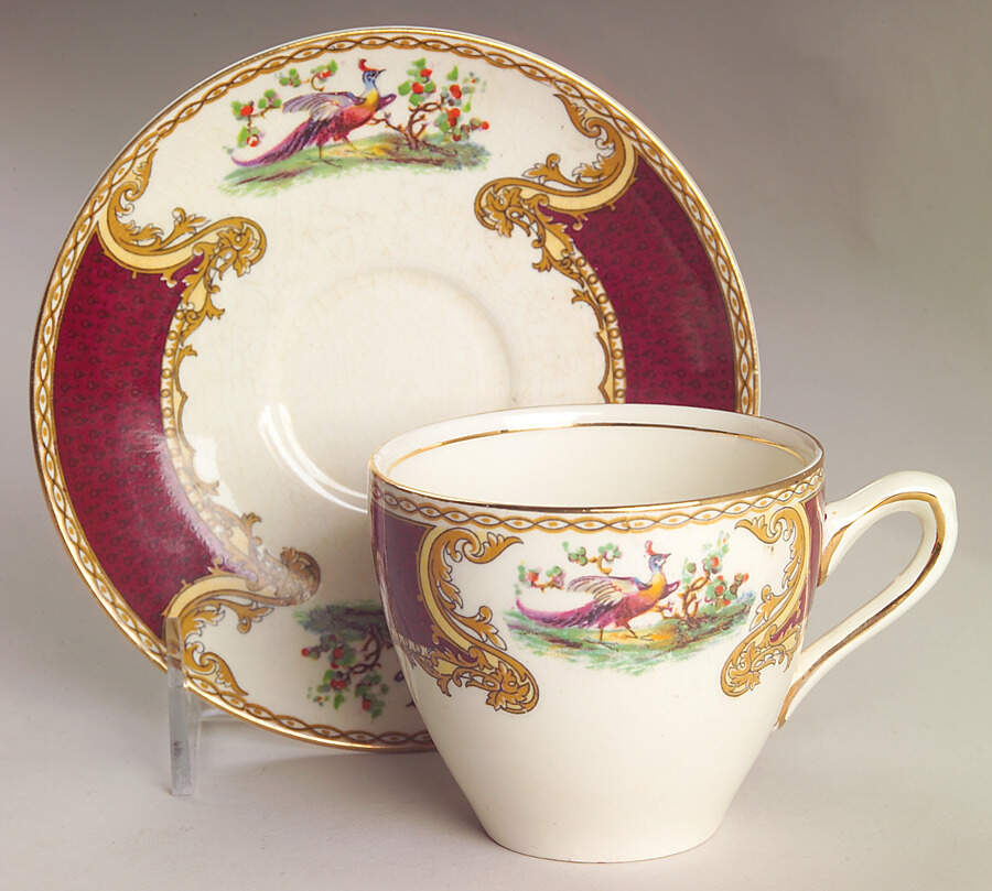 Chelsea Bird Red Footed Cup & Saucer Set by Myott Staffordshire-1