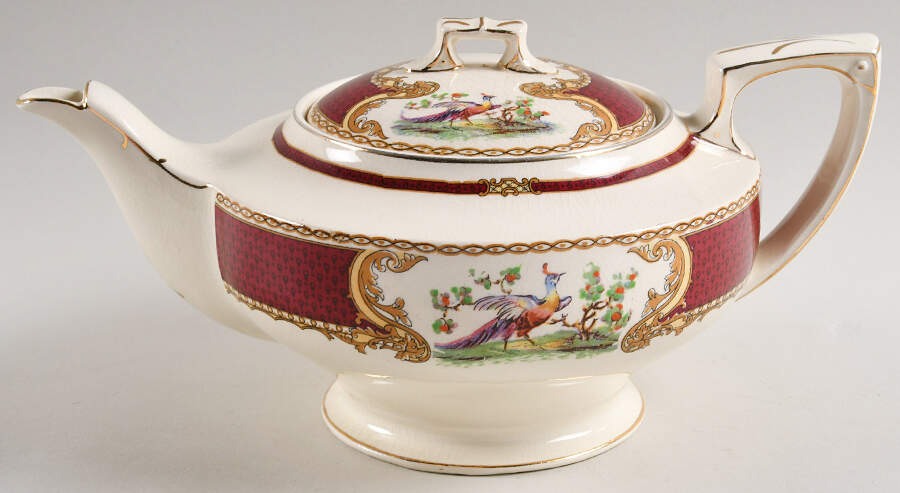 Chelsea Bird Red Teapot & Lid by Myott Staffordshire-1