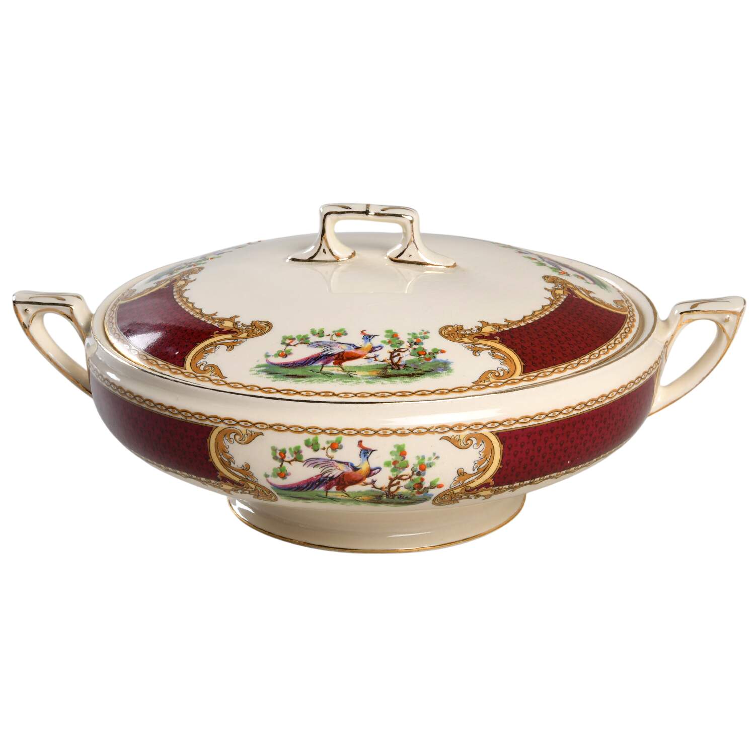 Chelsea Bird Red Round Covered Vegetable by Myott Staffordshire-1