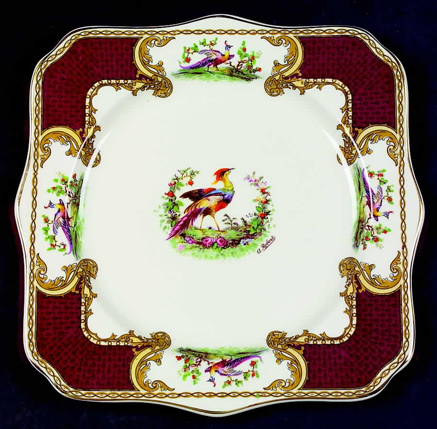 Chelsea Bird Red Square Luncheon Plate by Myott Staffordshire-1