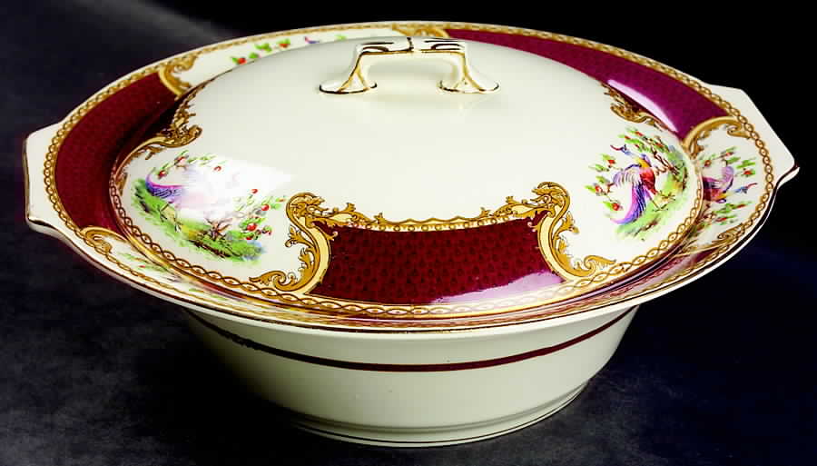 Chelsea Bird Red Round Covered Vegetable by Myott Staffordshire-1