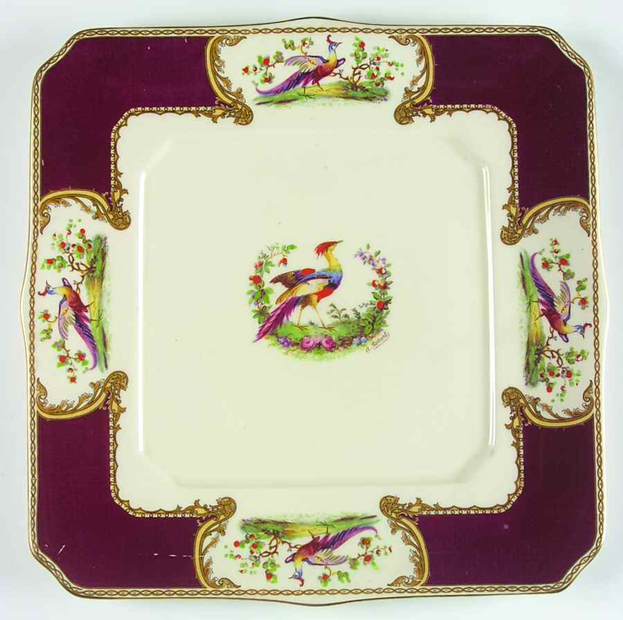 Chelsea Bird Red Square Cake Plate by Myott Staffordshire-1