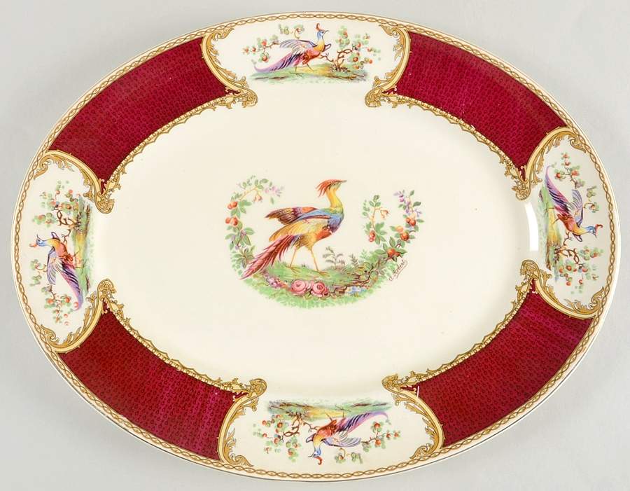Chelsea Bird Red 14" Oval Serving Platter by Myott Staffordshire-1