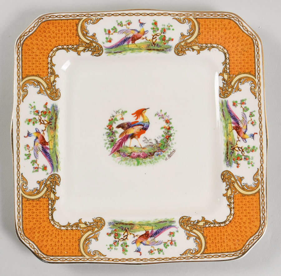 Chelsea Bird Yellow Square Salad Plate by Myott Staffordshire-1