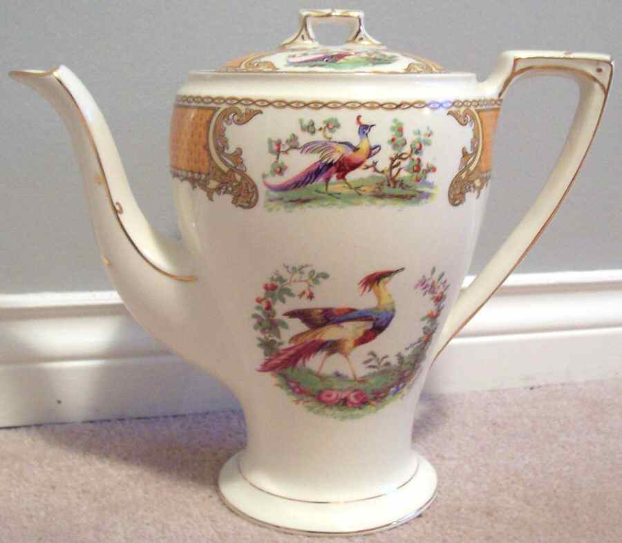 Chelsea Bird Yellow Coffee Pot & Lid by Myott Staffordshire-1