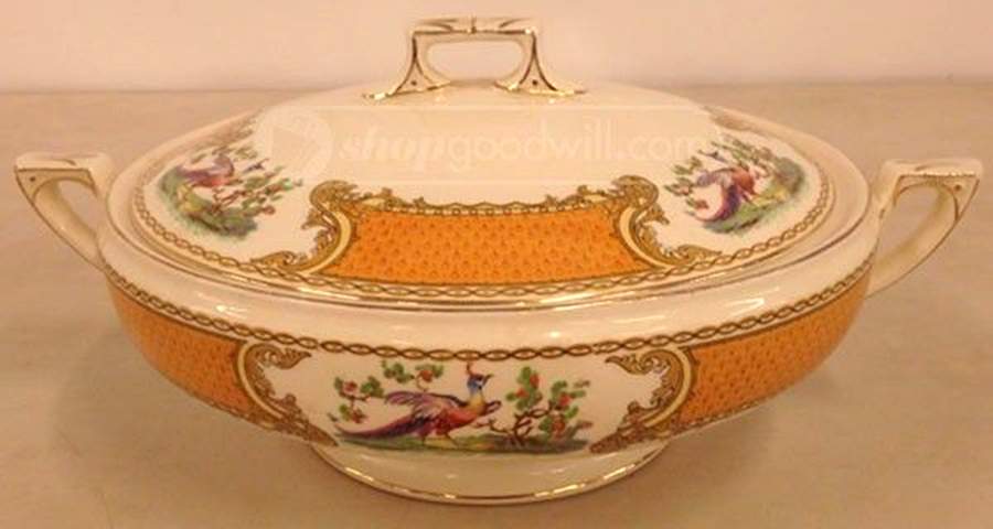 Chelsea Bird Yellow Oval Covered Vegetable by Myott Staffordshire-1