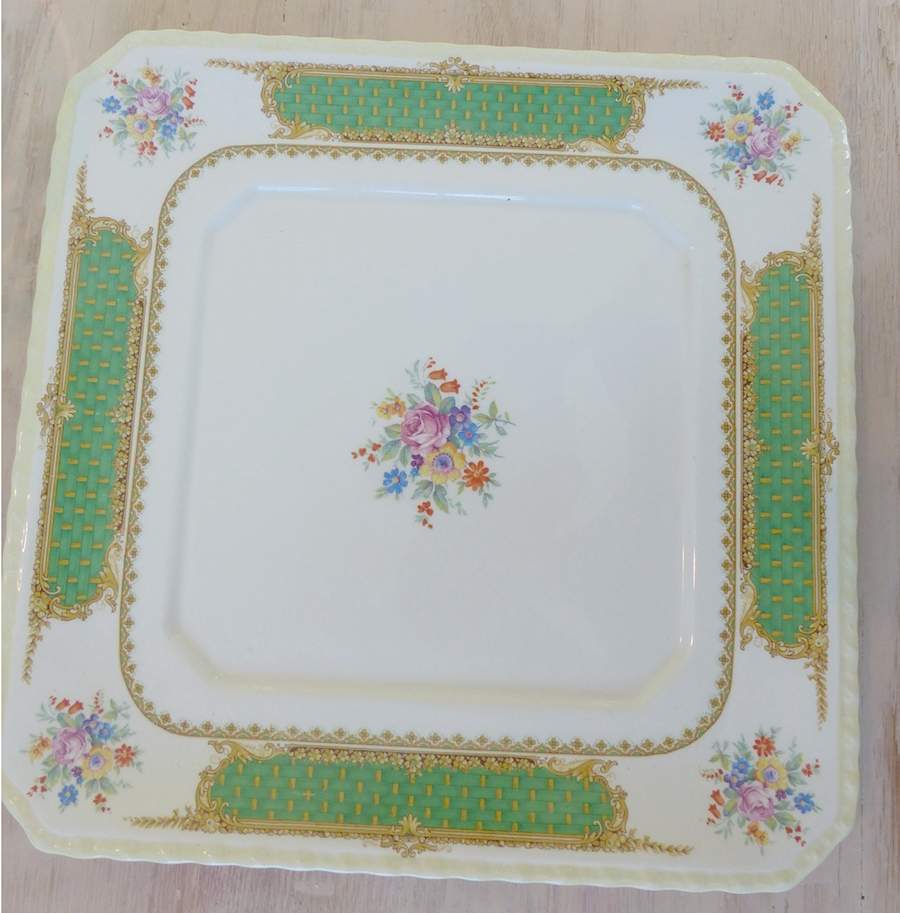 Classic Green Square Cake Plate by Myott Staffordshire-1