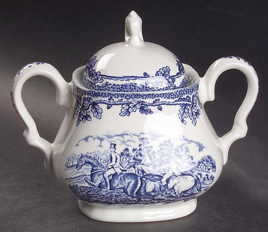 Country Life Blue Sugar Bowl & Lid by Myott Staffordshire-1