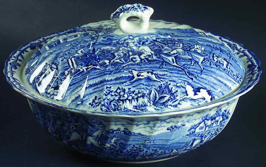 Country Life Blue Round Covered Vegetable by Myott Staffordshire-1