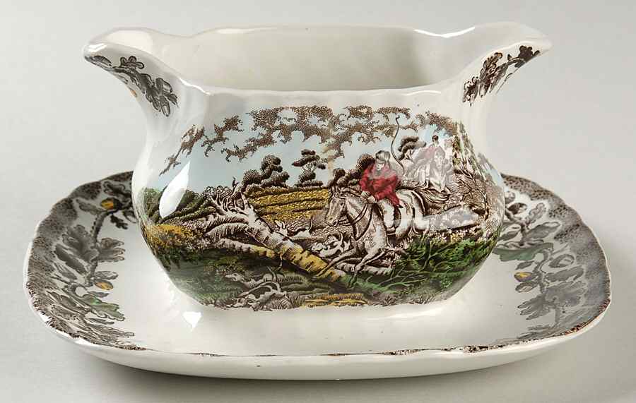 Country Life Brown Multicolor Gravy Boat with Attached Underplate by Myott Staffordshire-1