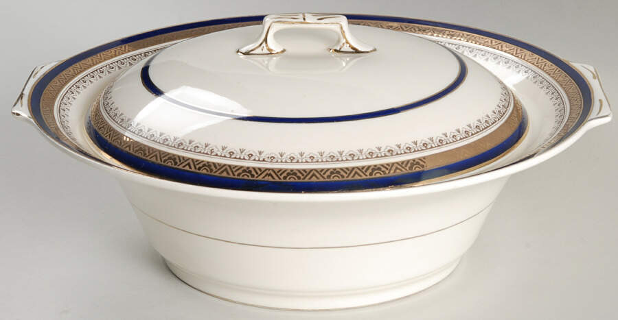 The Crowning Cobalt Round Covered Vegetable by Myott Staffordshire-1