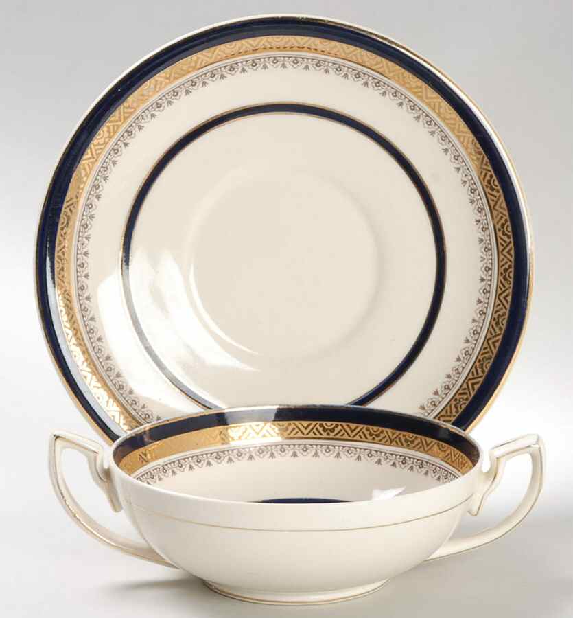 The Crowning Cobalt Flat Cream Soup Bowl & Saucer Set by Myott Staffordshire-1