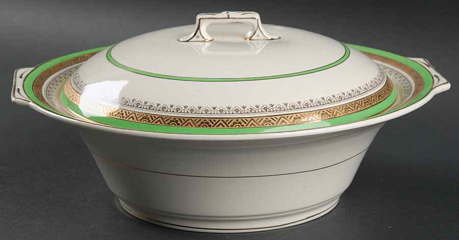 The Crowning Green Round Covered Vegetable by Myott Staffordshire-1
