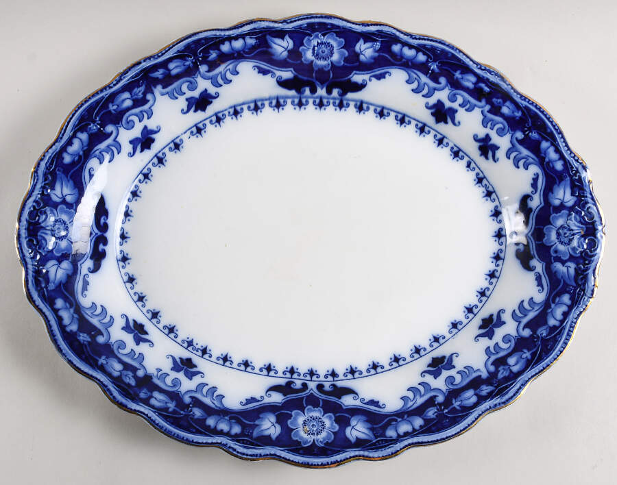 Crumlin (Flow Blue) 17" Oval Serving Platter by Myott Staffordshire-1