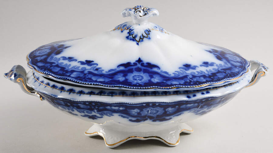Crumlin (Flow Blue) Oval Covered Vegetable by Myott Staffordshire-1