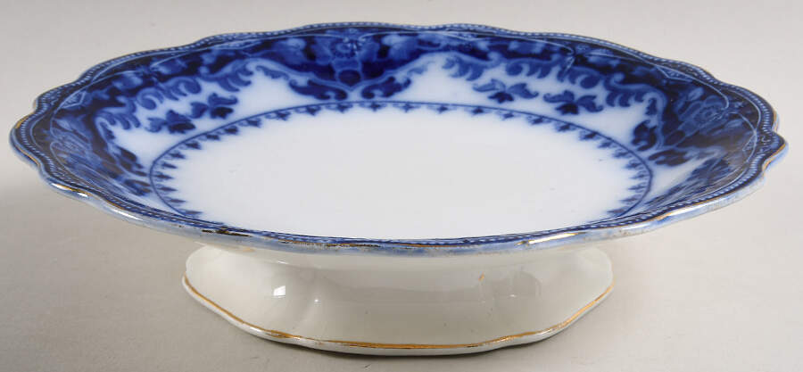 Crumlin (Flow Blue) 9" Diameter Pedestal Cake Stand by Myott Staffordshire-1