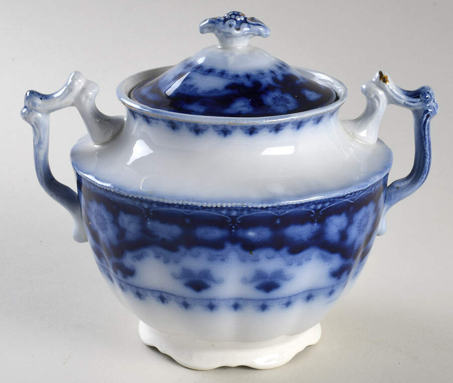 Crumlin (Flow Blue) Sugar Bowl & Lid by Myott Staffordshire-1
