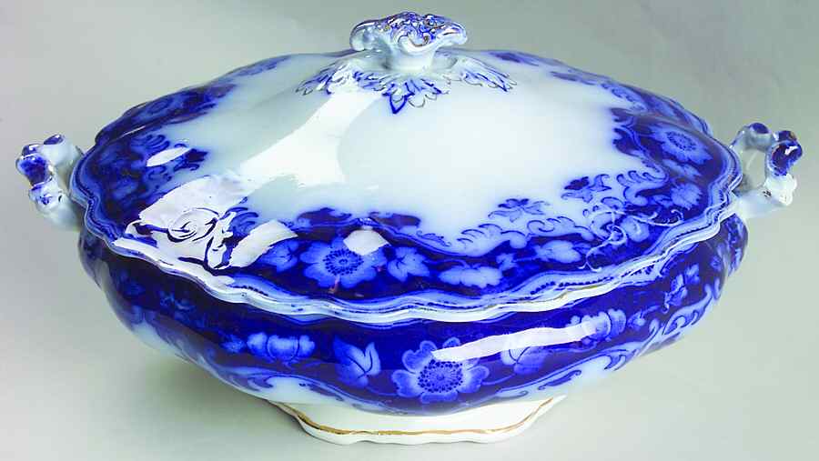 Crumlin (Flow Blue) Round Covered Vegetable by Myott Staffordshire-1