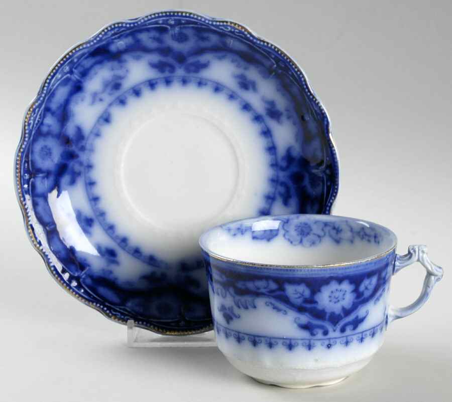 Crumlin (Flow Blue) Flat Cup & Saucer Set by Myott Staffordshire-1