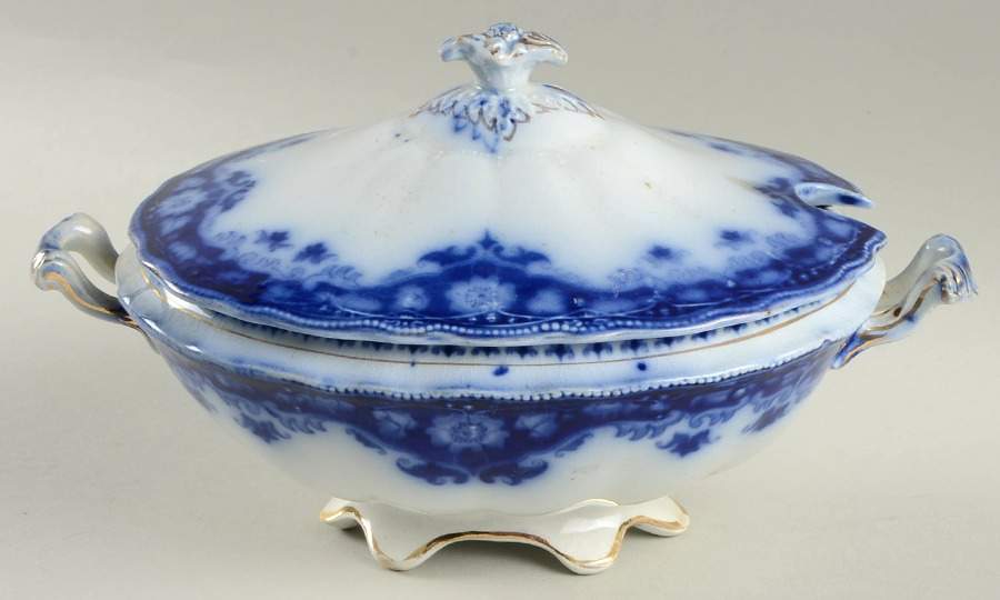 Crumlin (Flow Blue) Sauce Boat & Lid by Myott Staffordshire-1