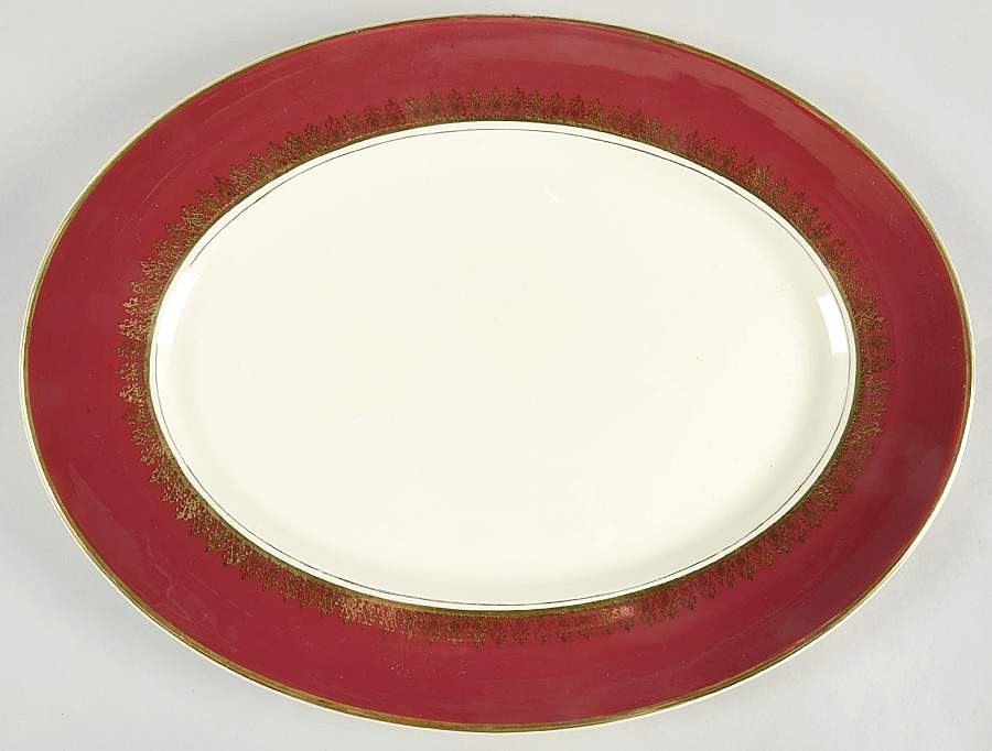 Elizabeth II Crowning Burgundy 16" Oval Serving Platter by Myott Staffordshire-1