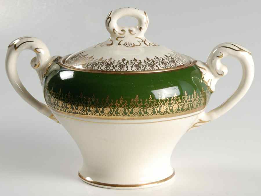 Elizabeth II Crowning Green Sugar Bowl & Lid by Myott Staffordshire-1