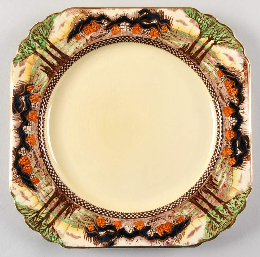 England's Countryside (Scalloped, Gold) Square Luncheon Plate by Myott Staffordshire-1