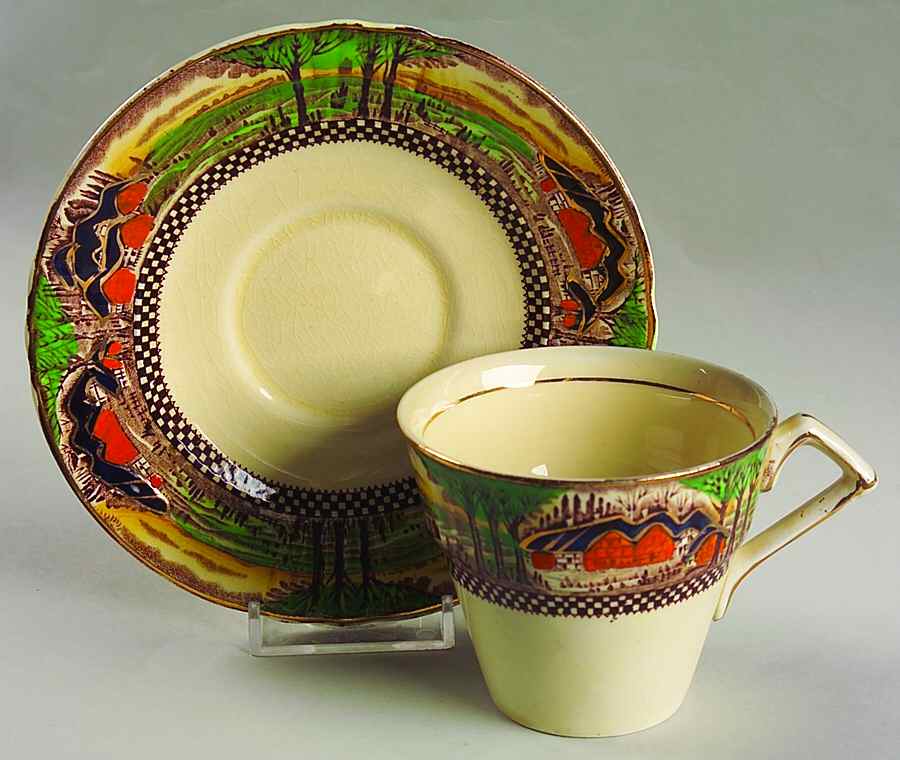 England's Countryside (Scalloped, Gold) Flat Cup & Saucer Set by Myott Staffordshire-1