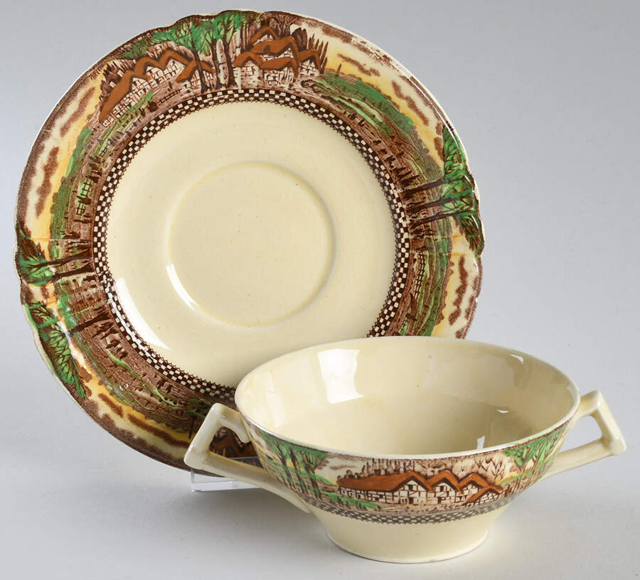 England's Countryside (No Trim) Flat Cream Soup Bowl & Saucer Set by Myott Staffordshire-1