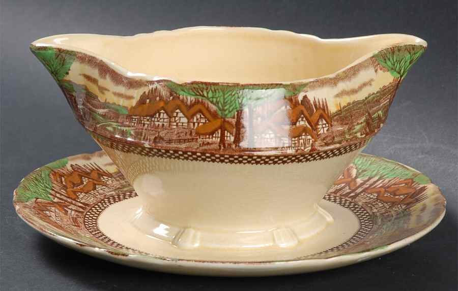 England's Countryside (No Trim) Gravy Boat with Attached Underplate by Myott Staffordshire-1