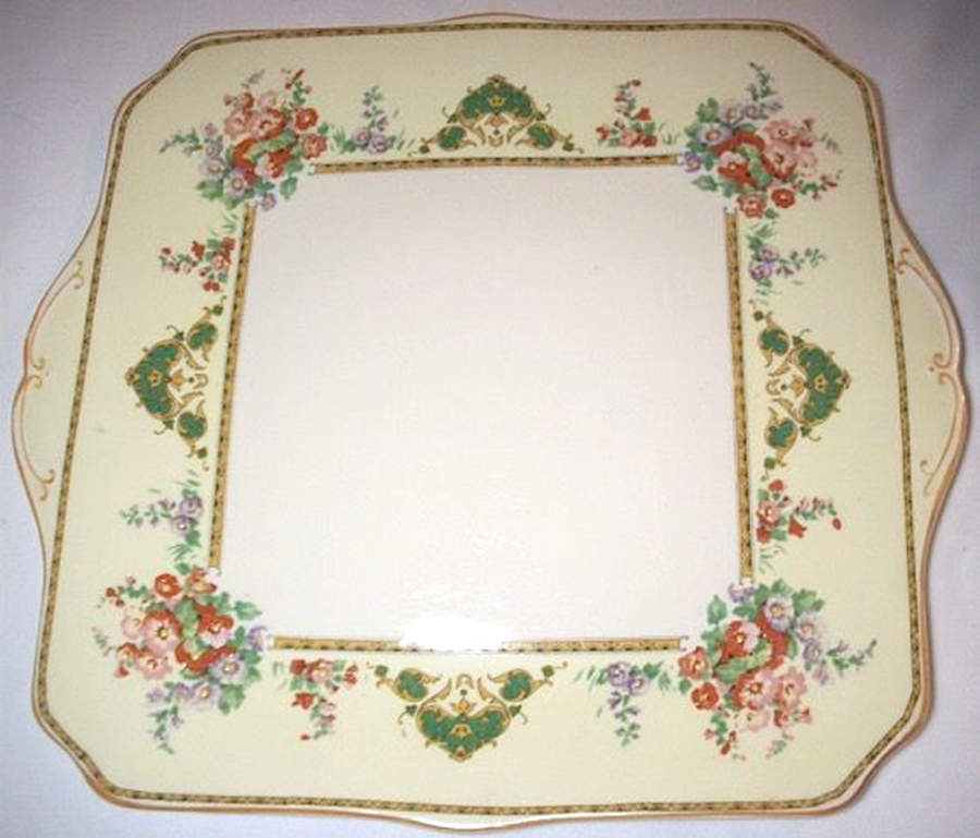 The Hollyhock Square Handled Cake Plate by Myott Staffordshire-1