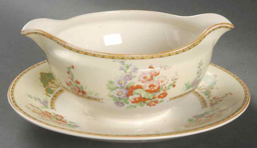 The Hollyhock Gravy Boat with Attached Underplate by Myott Staffordshire-1