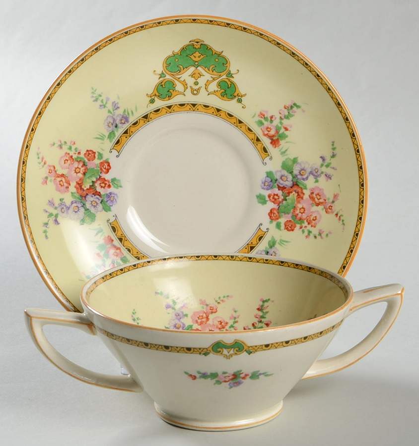 The Hollyhock Footed Bouillon Cup & Saucer by Myott Staffordshire-1